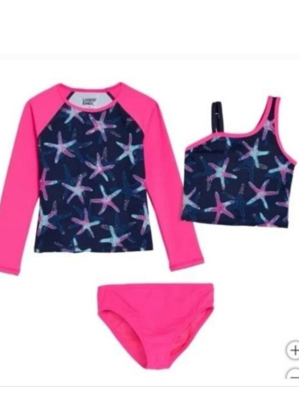 Lands End Girls rash guard top, bikini top and bottom swim set, New 3 Piece